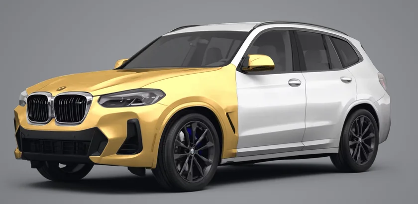 Front End PPF coverage shown in gold on a white SUV